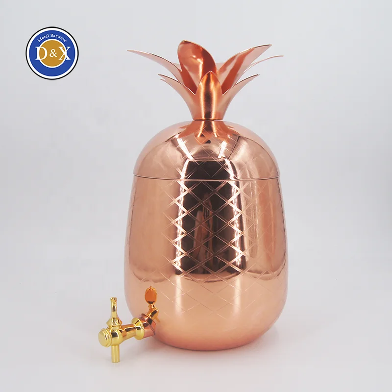 Custom 5L Stainless Steel Copper Plated Pineapple Shape Beverage Dispenser Metal Beverage Bucket With Spigot Tap for Hotel Bar