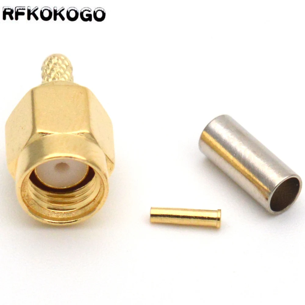 Brass RP SMA Male Plug RP-SMA Jack Crimp for RG174 RG316 LMR100 Cable SMA RF Straight Gold Connector