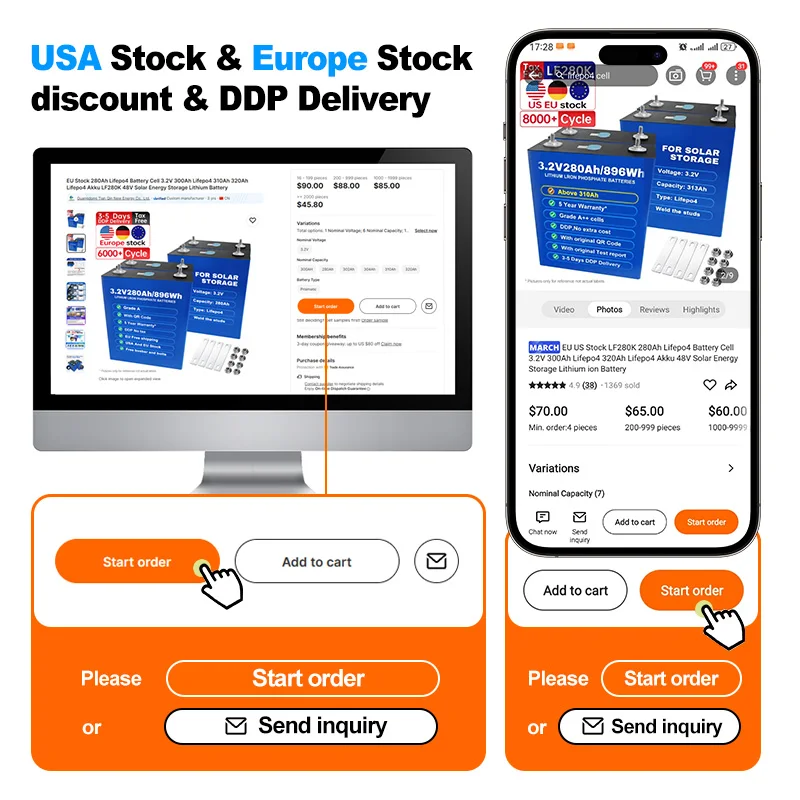 Prismatic lithium ion 280ah battery rechargeable li-ion battery 3.2v 300ah lifepo4 akku for solar Energy Storage Battery