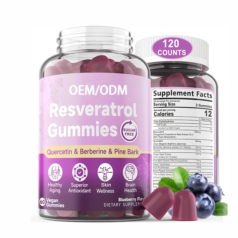Private Label Antioxidant Immune Booster Resveratrol Supplement Gummies With Quercetin For Healthy Aging And Lightens Fine lines