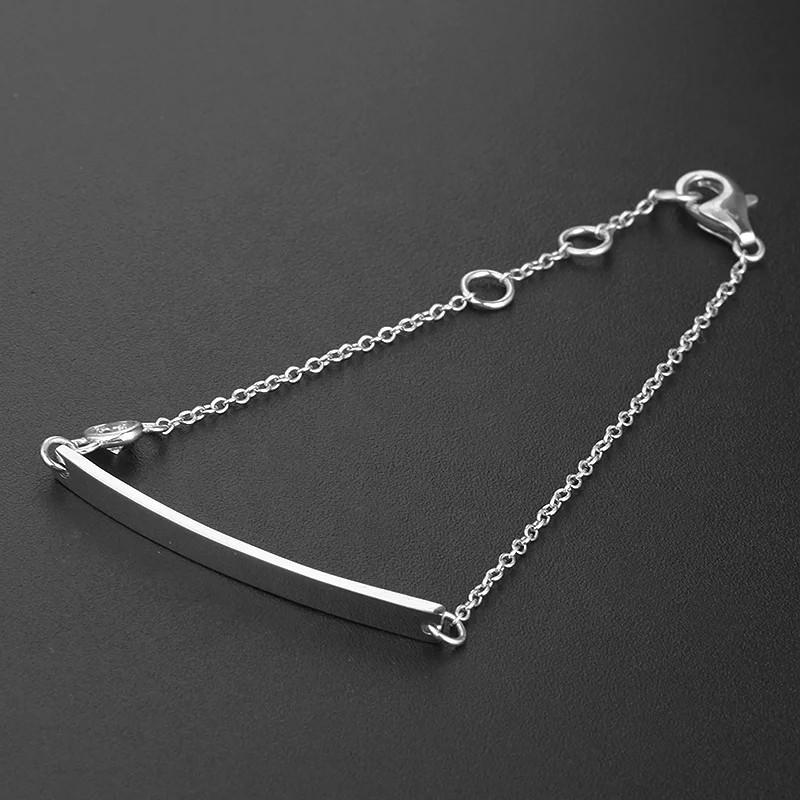 High quality jewellery 925 sterling silver custom name bracelet 18k gold plated women jewelry men silver bar chain bracelet 925