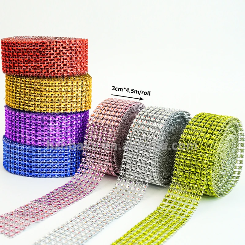 Оптовая продажа сетчатые ленты для свадебной вечеринки розовые синие с бриллиантами украшения тортов Хрустальные Ленты