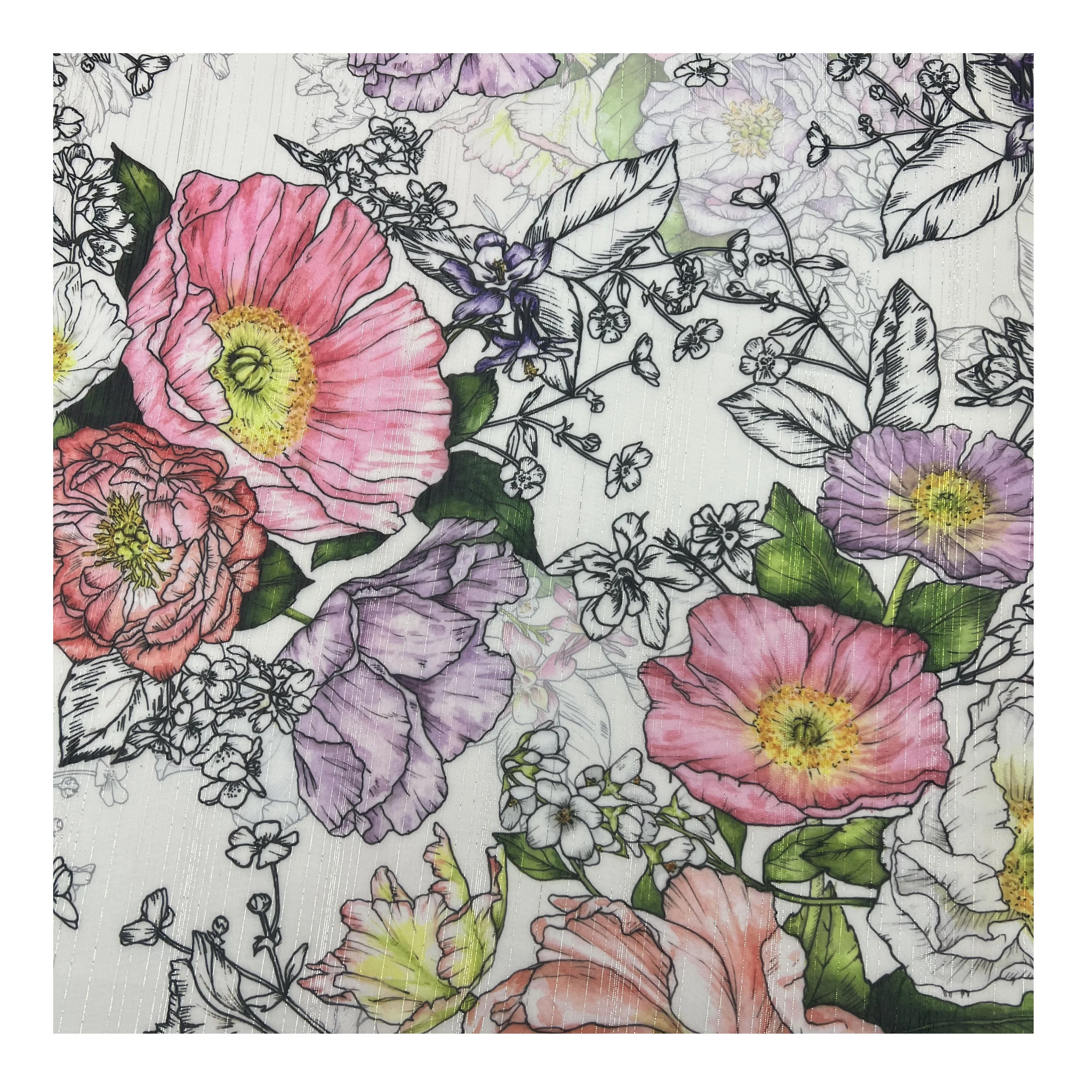 factory direct selling latest fashion handfeeeling soft fabrics silver thyead weave 100%polyester chiffon fabrics for garment