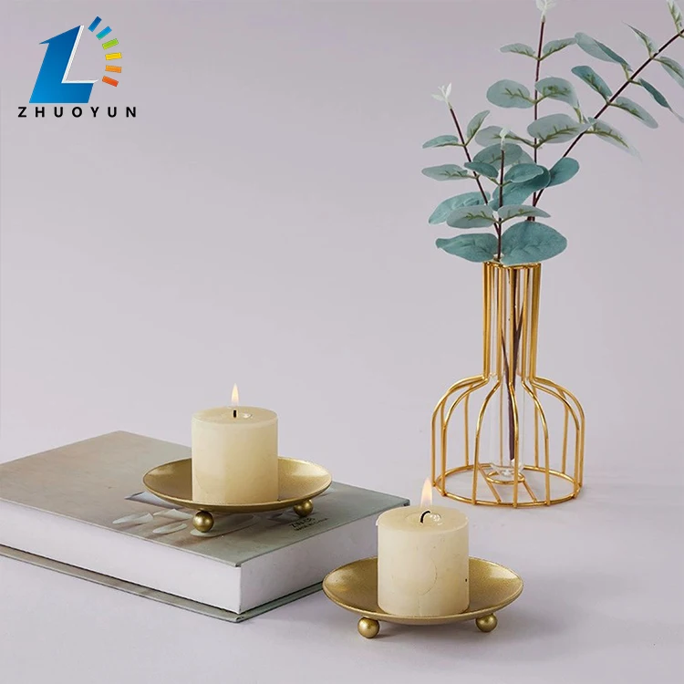 Iron Black Gold Plated Candle Holders Pillar Metal Plate For Wedding Party Festival Portavelas Candelabra Art Gift Home Decor