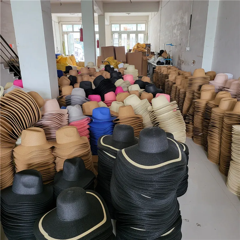 Lady Round Top Wide Brim Straw Hats UV Protection Plain Beach Straw Hats