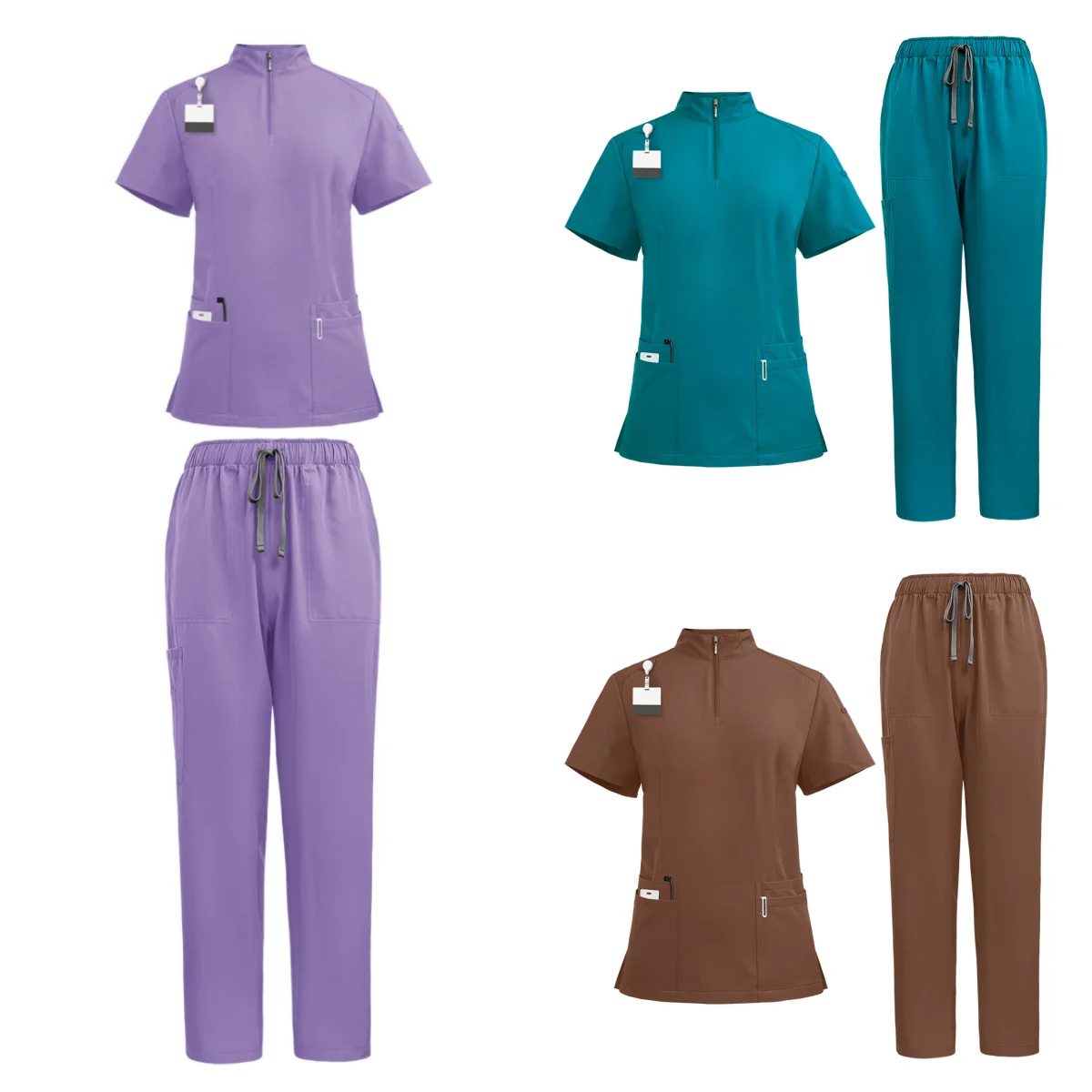 Jinteng Quick-Drying Scrub Sets Elastic Two-Piece System Stand-Up Collar Short-Sleeved Top Straight Trousers Doctors Beauty