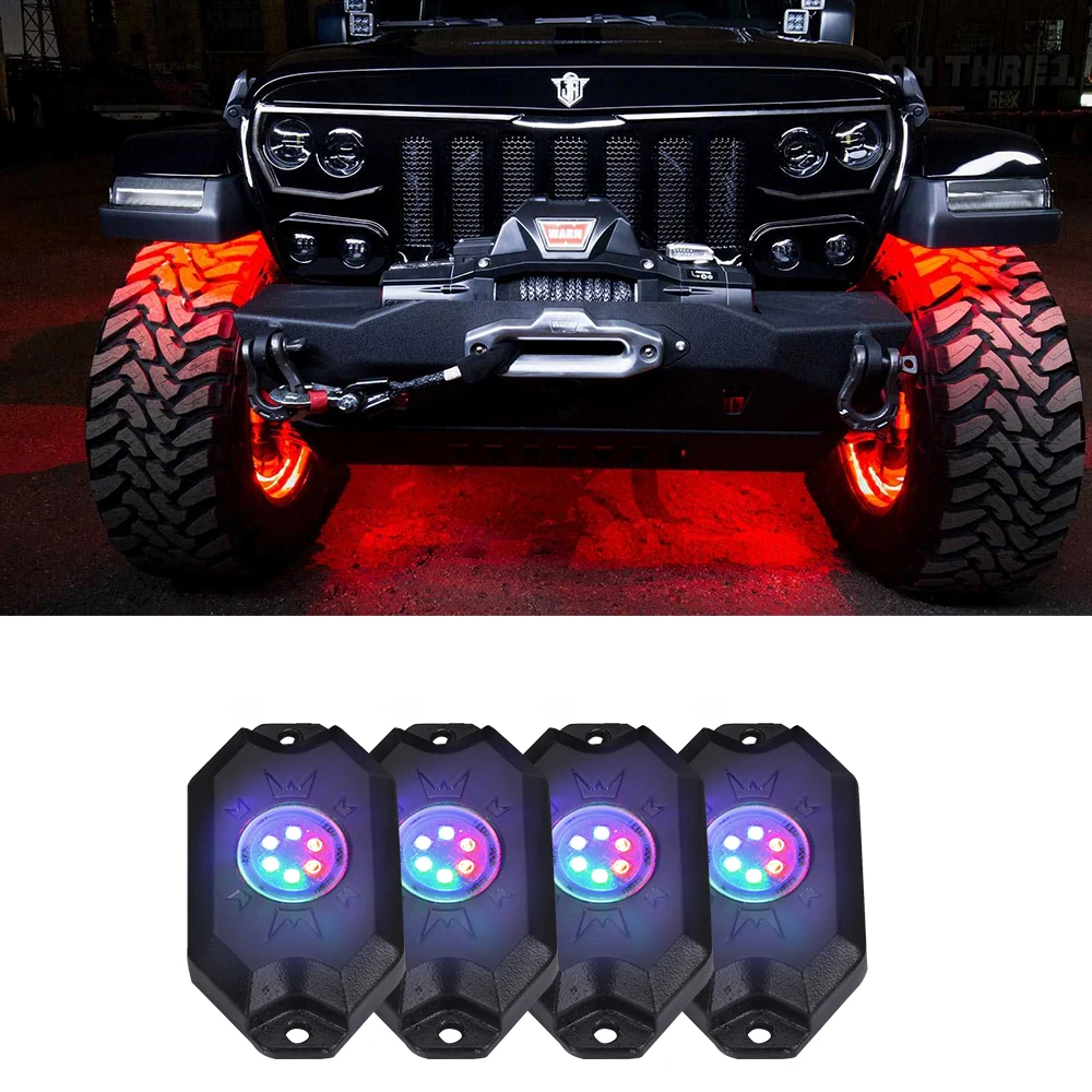 RGB 4/8/12 Pods Led Rock Light Kit Bluetooths Phone Controlled 121 Colors Bright And 100% Waterproof Rock Light For Jeep JK JL