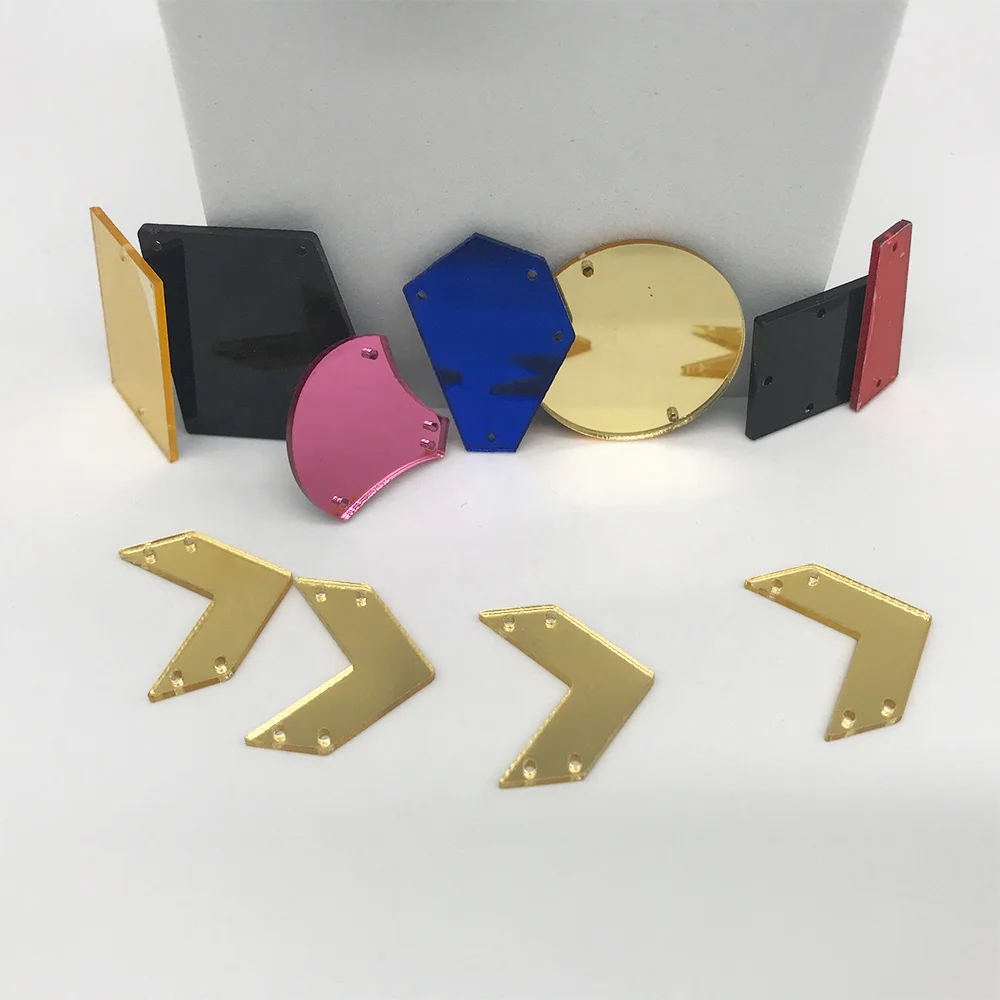 Q001 flat back rhinestone gem acrylic mirror sew on rhinestone beads with holes for dancing clothes