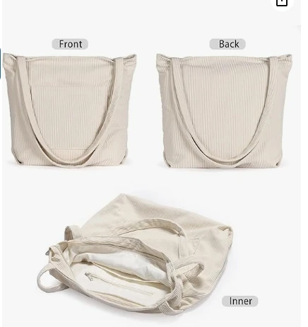 BSCI Factory Hot Selling Corduroy Tote Bag Large Shoulder Hobo Bags Casual Handbags Big Capacity Shopping Work Bag