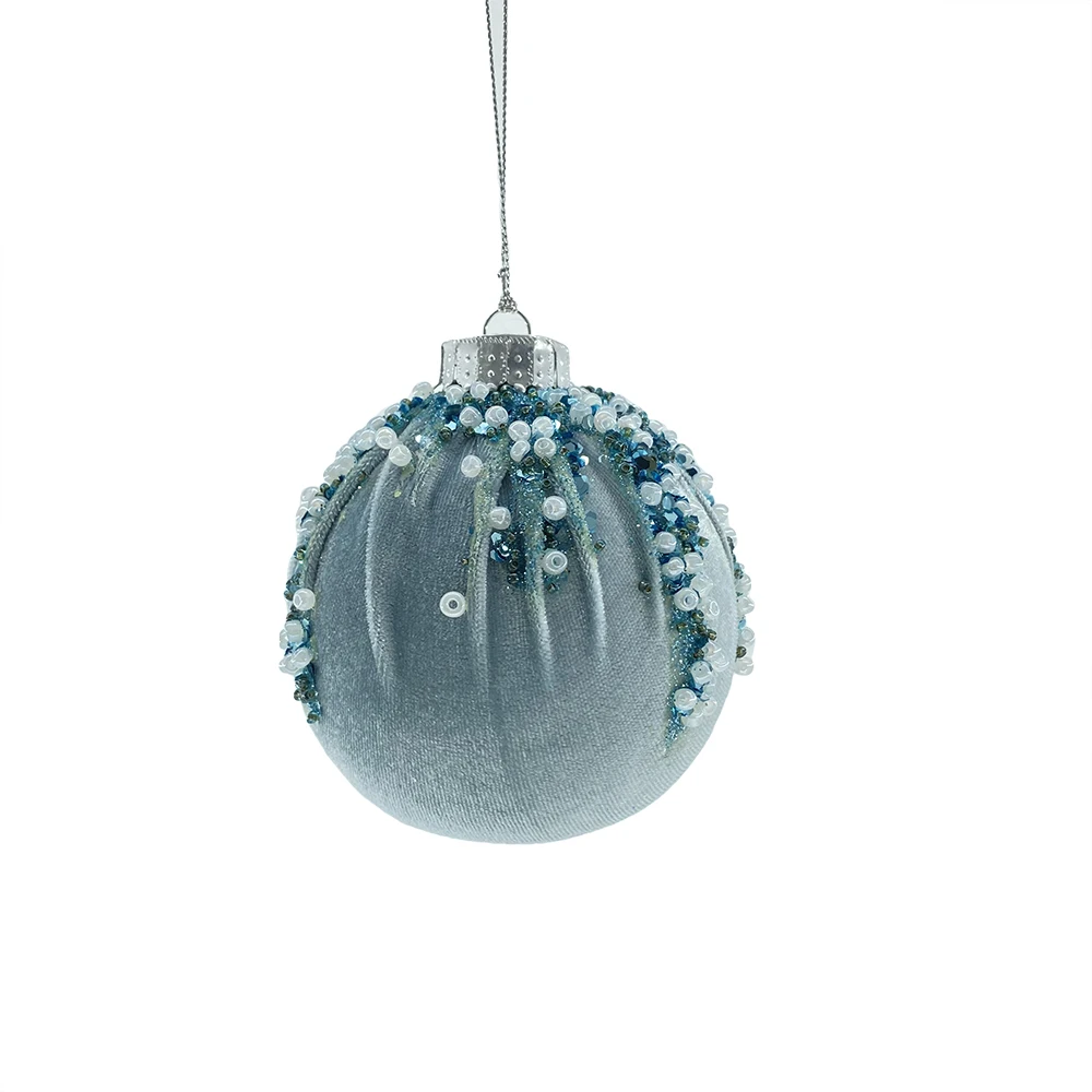 Wholesales Christmas Decoration 9cm Glitter Sequin Christmas Ball with Fabric Personalised Christmas Balls