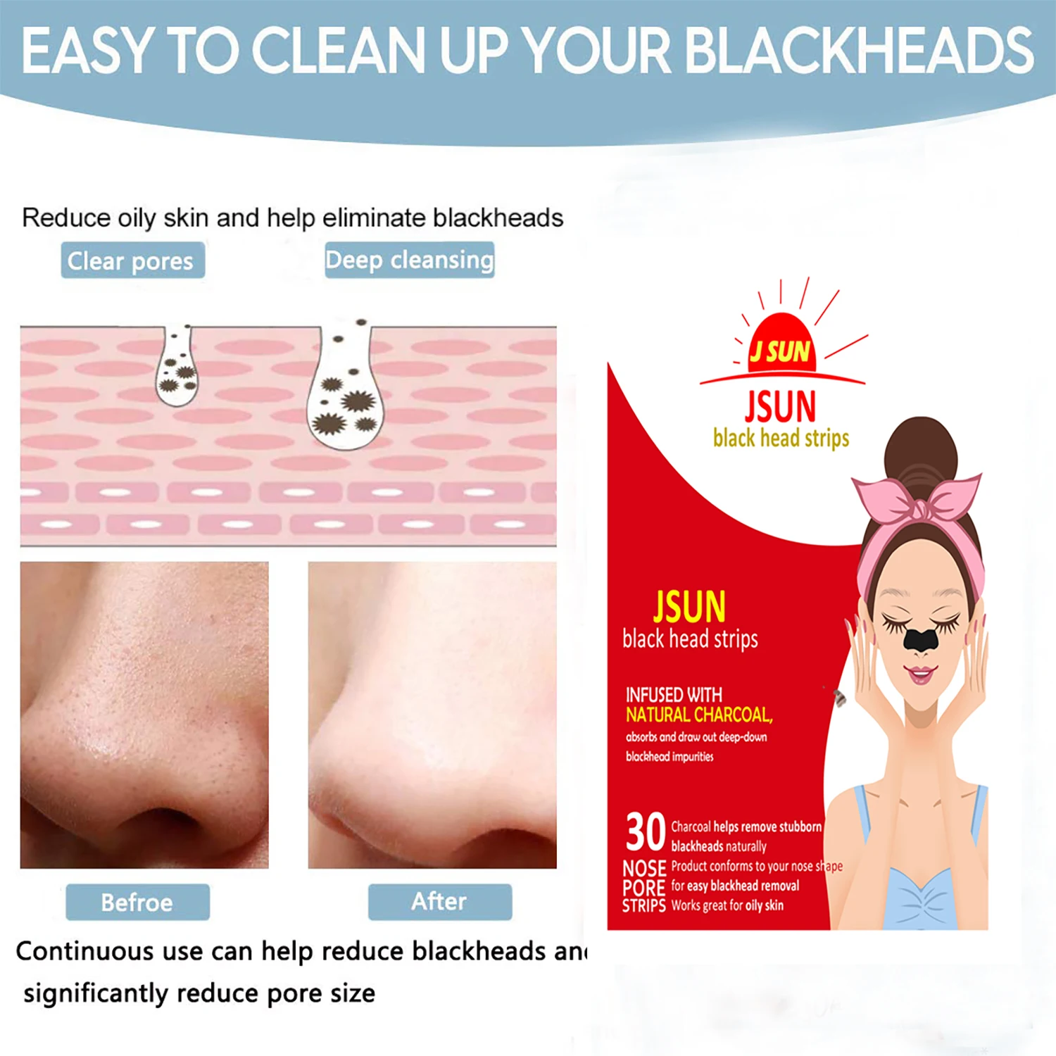 Hot sale Deep Cleansing Nose strips Blackhead nose pore strip Purifying nasal strips for skin care