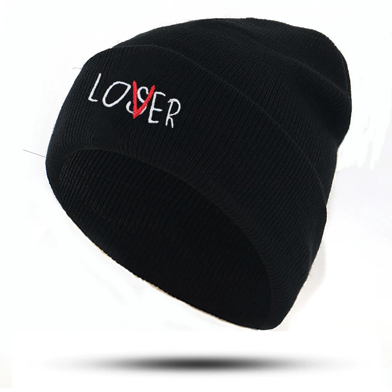 
New beanies letter embroidery LOVER LOSER knitted hat cotton flexible black fashion winter hats outdoor warm ski cap 