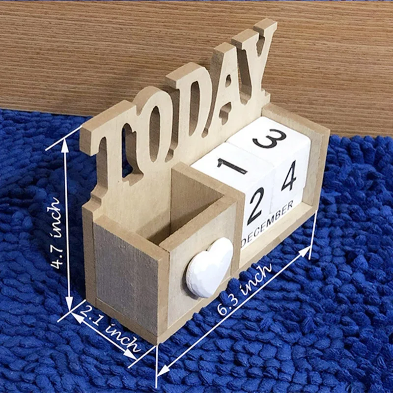 Wooden Calendar Box with Pen Holder Wooden Advent Calendar Wooden Desk Calendar