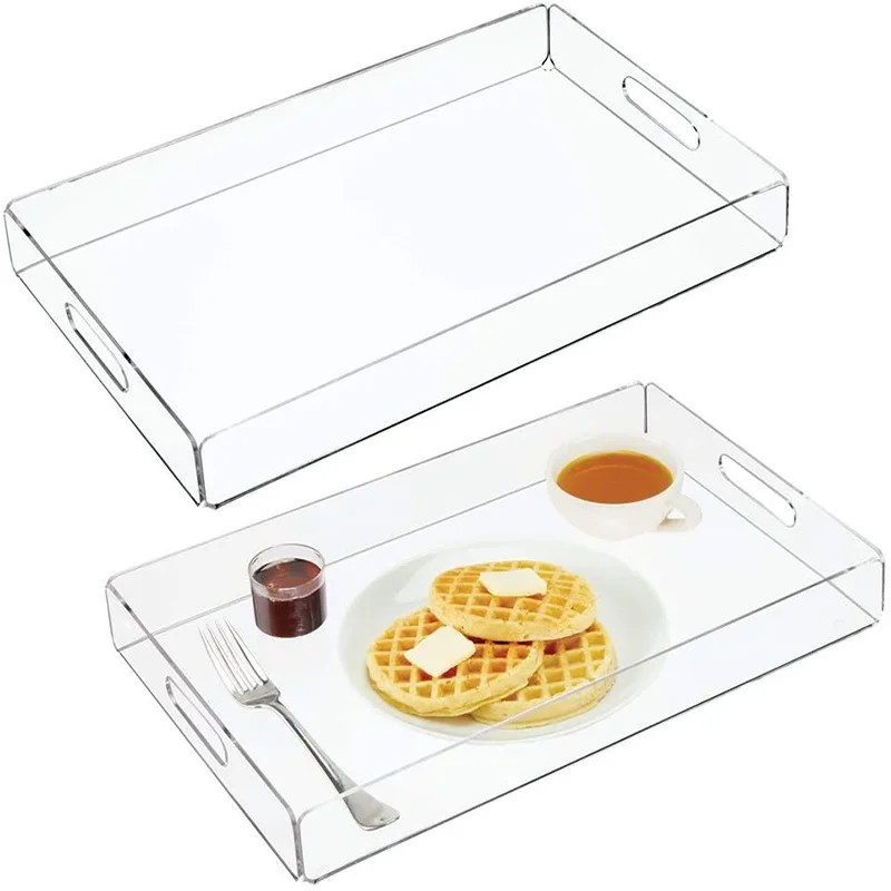 Clear Acrylic Serving Tray Breakfast Handles Decorative Tray Serving Trays Stackable Organizer