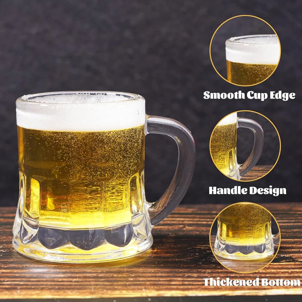 6pcs Clear Glass Set Beer Glass with Handle 1.8Oz Thick Bottom Wine Glass Gift Box Suitable for Party Birthday Wedding