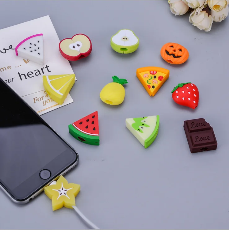Wholesale Cute USB Charging Fruit Cable Protector Cartoon Silicone Date Line Cords Charger Cables Saver Protectors