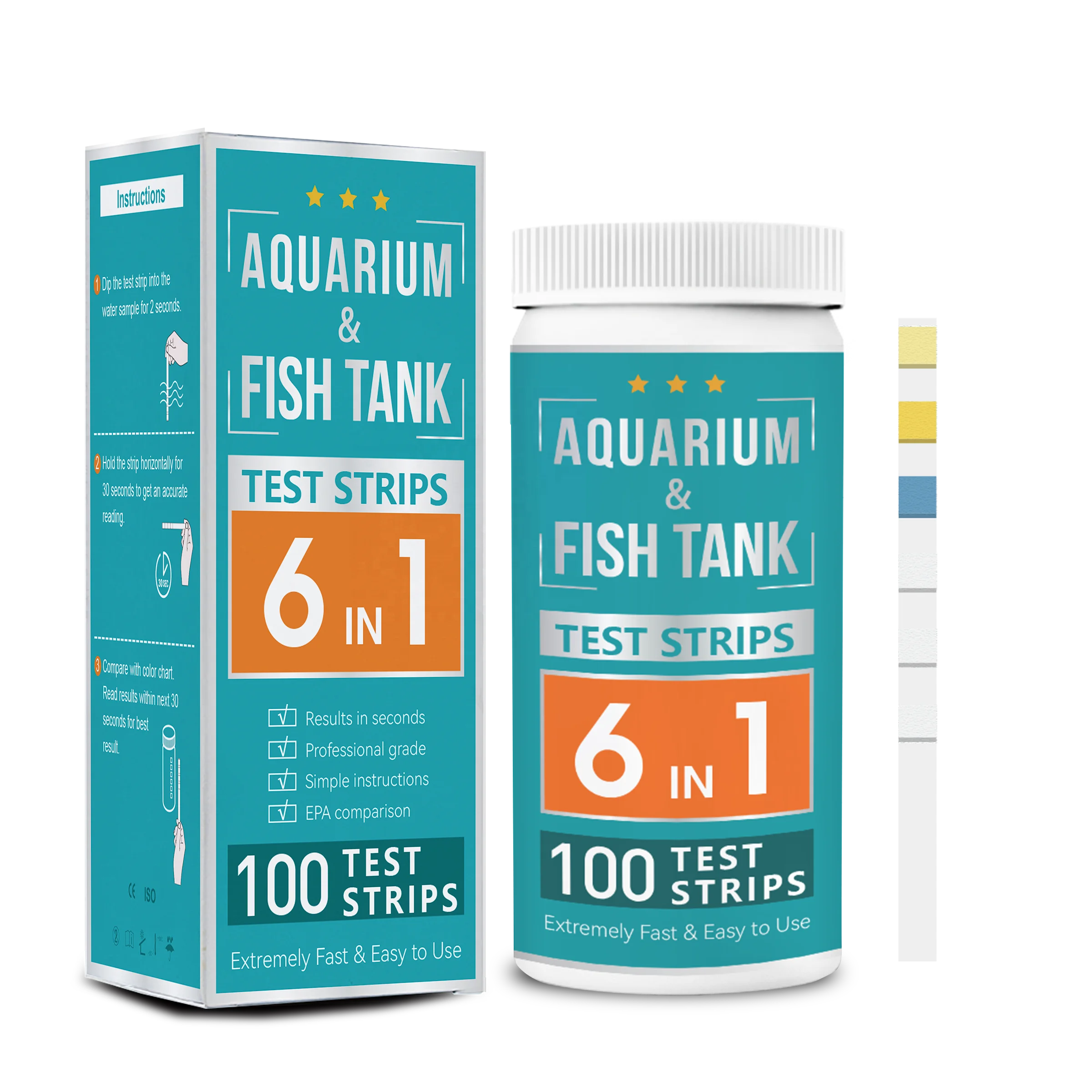 6 in 1 Aquarium Test Kit for Freshwater and Saltwater - 125 Aquarium Test Strips with Test Tube & Thermometer - Fast & Accurate