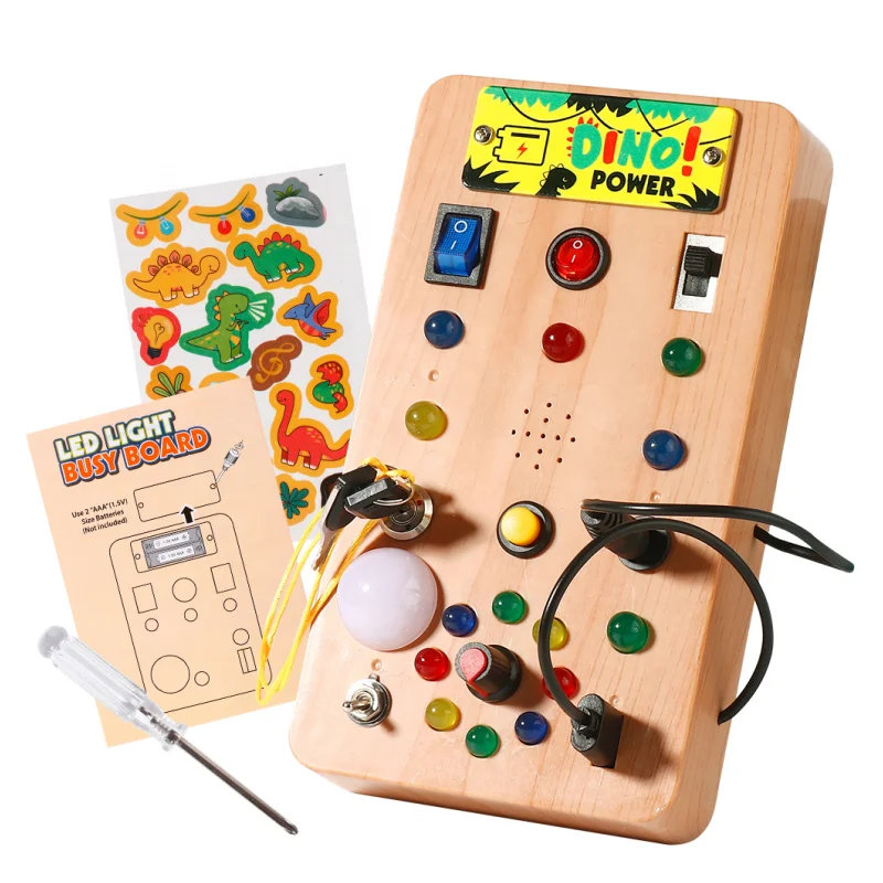 Kaili early educational circuit busy board sensory toy montessori diy dino sticker electronic switch busy board with led light