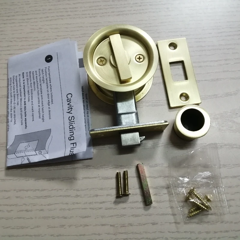 Satin brass single hook sliding door stainless steel round pocket lock