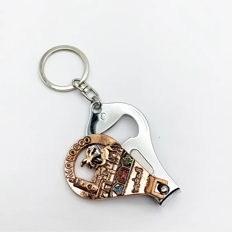 Morocco souvenir metal keychain metal nail cutter with bottle opener souvenir keychain
