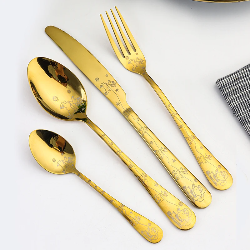 Christmas Tableware Sets Stainless Steel 4pcs Christmas Laser elk spoon Luxury  Minimalist Business Custom Gifts