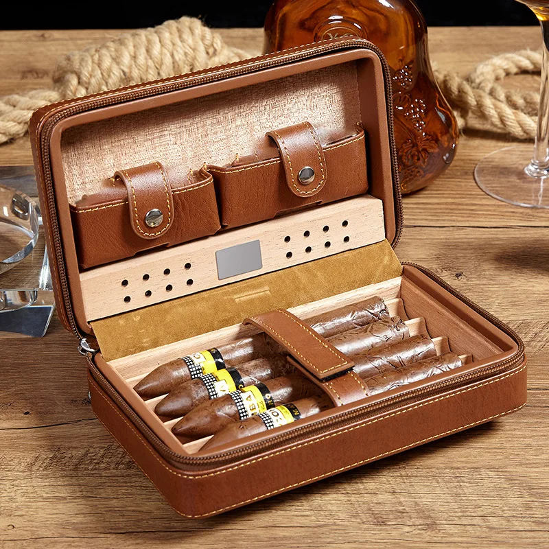 Customized Cigar Box Gift Set Box Handmade Wooden Glass  Luxury Cigar Humidor For Humidity Control