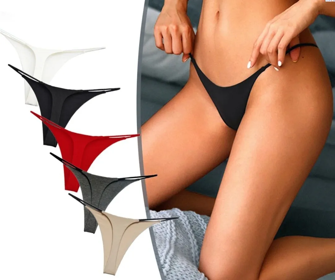 
Solid Plain Low-Rise Thongs For Women Bikini Panties 