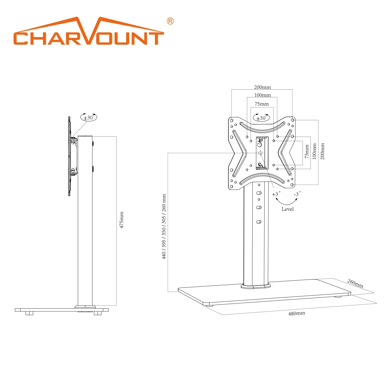 Professional supply table tv mount Max VESA 200*200mm modern tv stand + / - 30 degrees swivel monitor stand