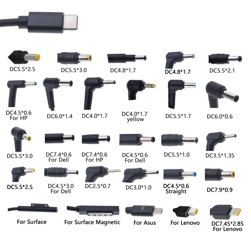 65W PD Type C to DC Converter Universal Laptop Charger Cable Cord Power Adapter for Dell Asus Lenovo Notebook Power Supply Cable