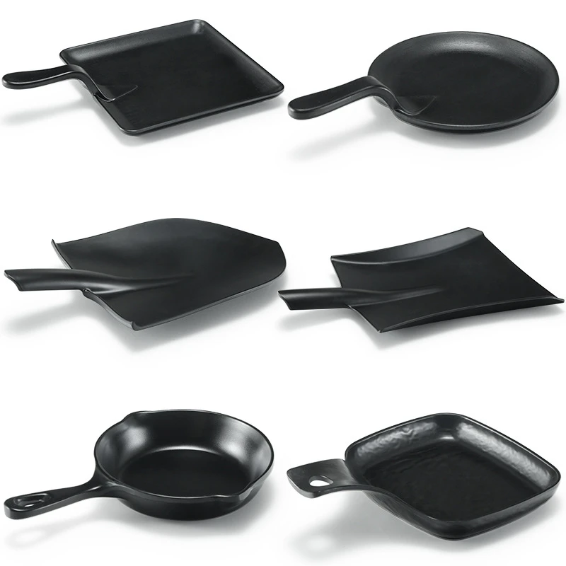 Custom China Manufacturers Cheap Black Melamine Serving Dinner Plates For Restaurant