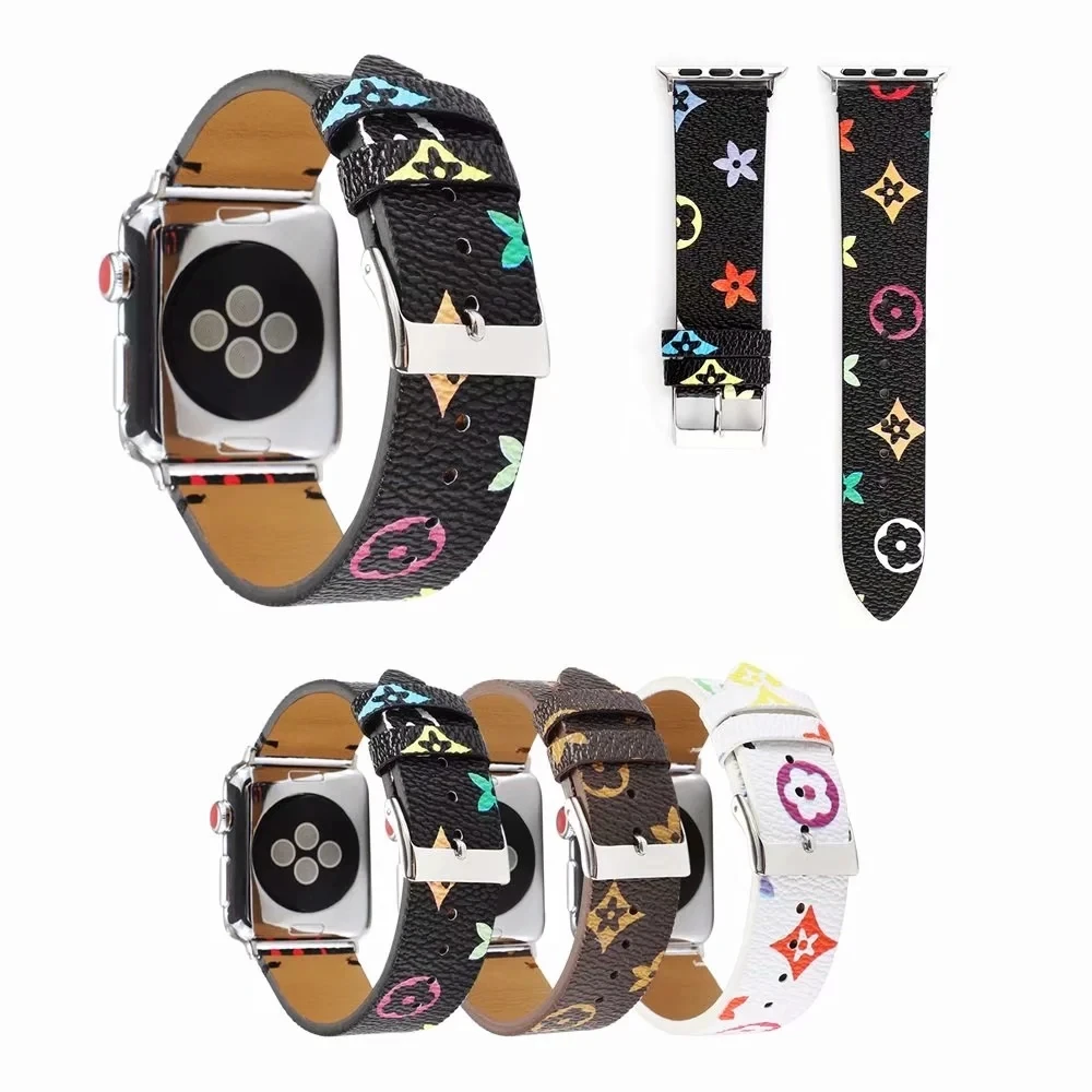 Очаровательный спортивный кожаный ремешок с принтом подходит для ремешка Apple watch модный 2021 года роскошный бренд