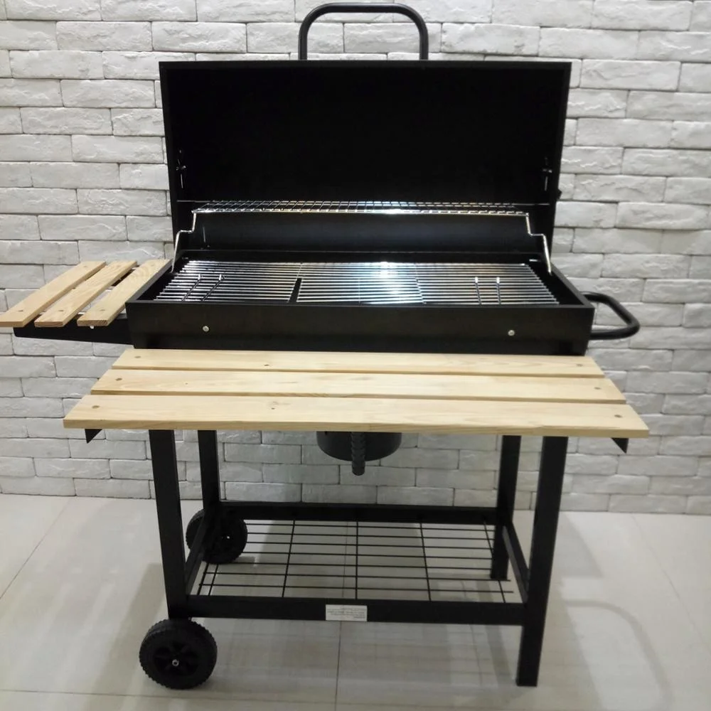 Offset Smoker Large Barrel Charcoal BBQ Grill with Folding Wood Table