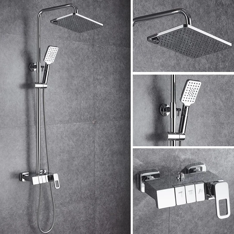 Термостатический черный хромированный настенный смеситель для душа для ванной и ручной опрыскиватель для душа (60496979356)