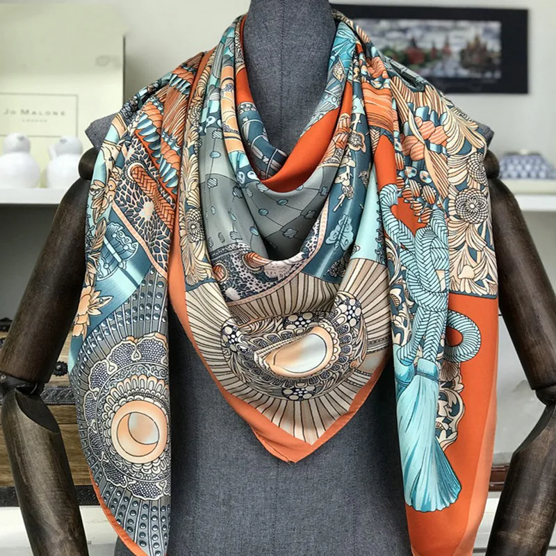 100% Twill Silk Scarf Women Print Shawl Echarpe Fourlard Femme Square Scarves For Women Hijab Bandanas Bufandas Mujer 130*130cm