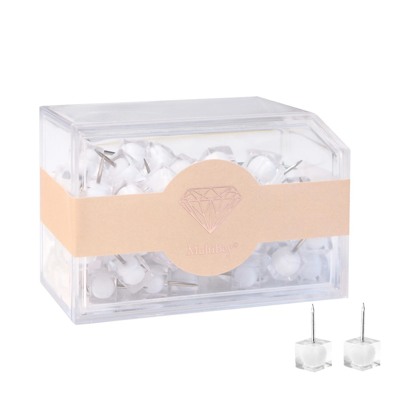 Custom 20mm Square Head White Plastic Push Pins Office Pin for Decorative Drawing Paper