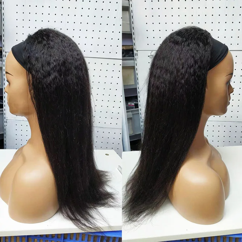 Yaki kinky straight 18 inch machine made Headband natural cuticle aligned brazilian raw indian human hair vendor wig