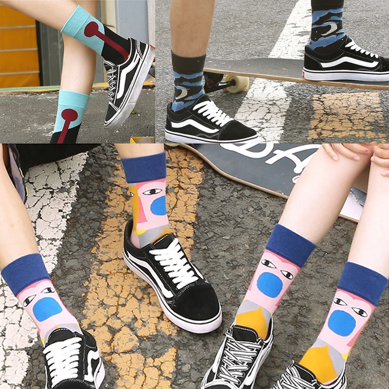 Забавные веселые пользовательские жаккардовые дизайнерские Короткие Носки с рисунком маслом мужские носки мягкие хлопковые цветные носки