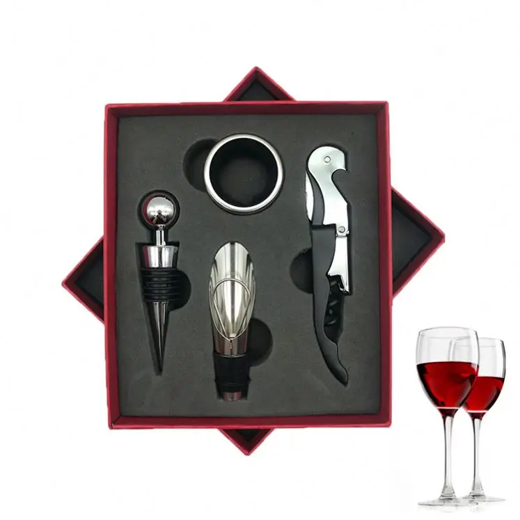Top Seller 2023Factory Sale Bar Tools 4pcs Wine Bottle Opener Set Wine Opener Kit Vacuum Stopper Corkscrew Gift Box
