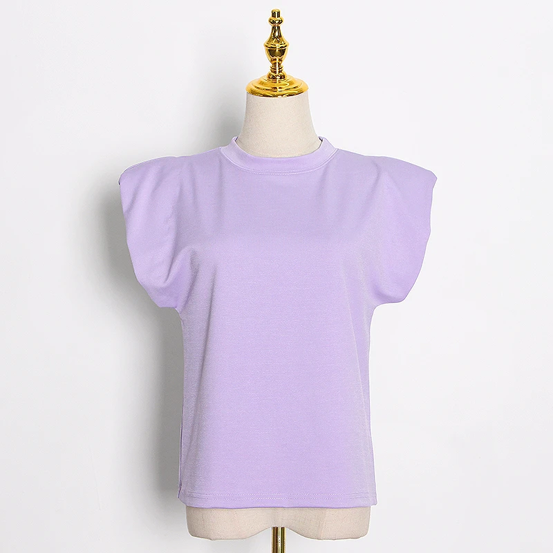 CHICEVER Элегантный женский комплект из двух предметов футболка без рукавов с круглым вырезом топ с высокой талией облегающие шорты Повседневный костюм модная одежда