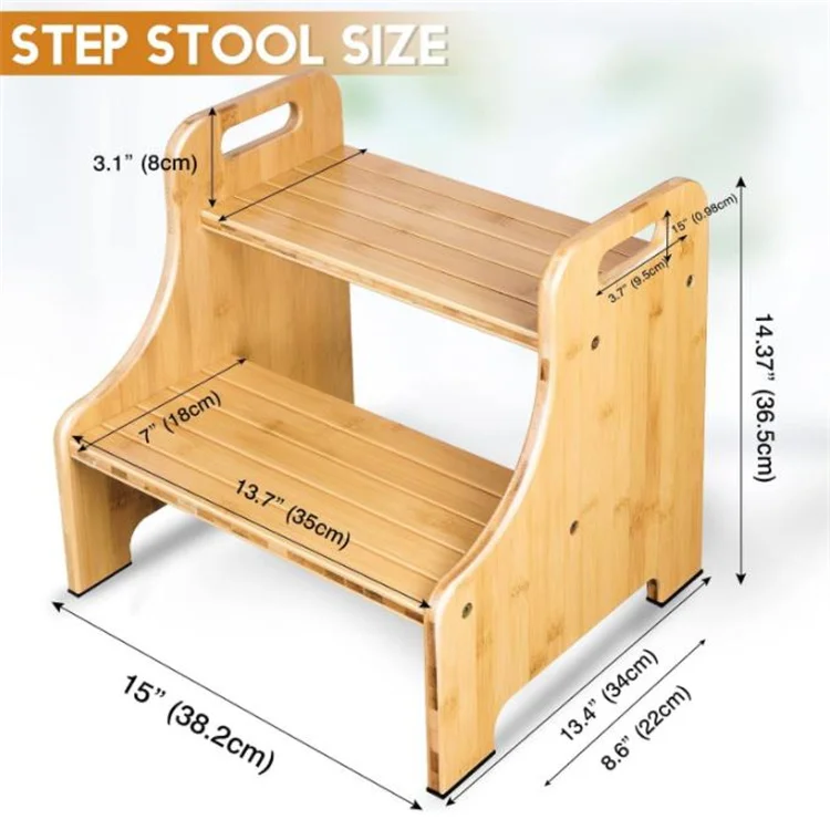 Multi-Purpose Bamboo 2 Step Stool Bamboo Kids Toddler Stepping Stool Wooden Bed Step Stool