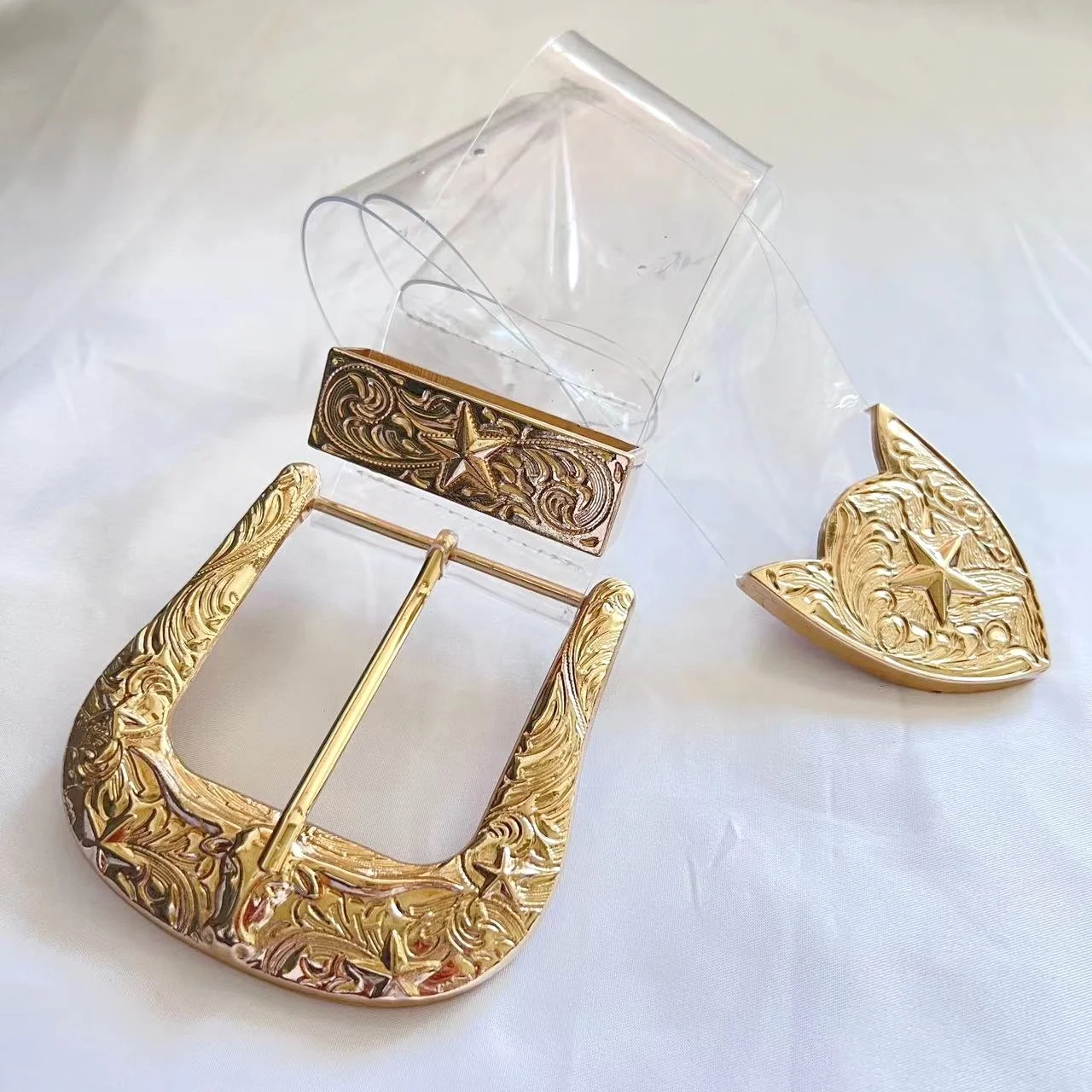 6cm Wide Luxury Belts for Ladies Western Buckle Belts in 3 sets in Gold Color with Transparent Material Nice  Popular Design