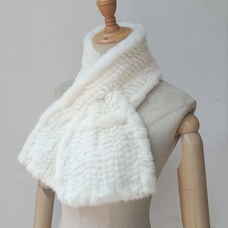 Hot Sale Lady Short Style 100% Genuine Fur Scarves Women Winter Knitted Real Mink Fur Scarf Shawl Natural Warm Mink Fur Scarf