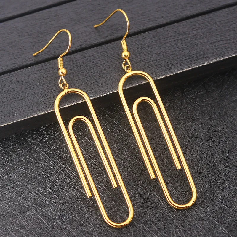 Charm Popular Statement Jewelry Stainless Steel Big Long Paper Clip Women Drop Earrings