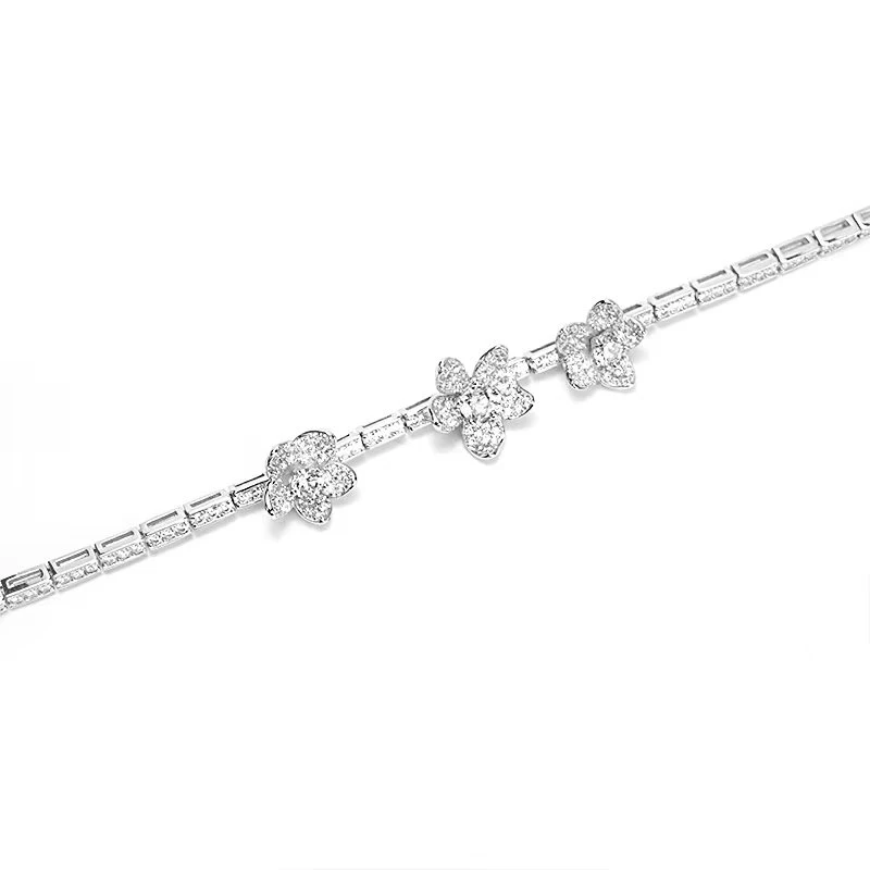 Spot Wholesale Advanced Exquisite Craft 925 Sterling Silver Synthetic Zircon White Three Flower Bracelet Women