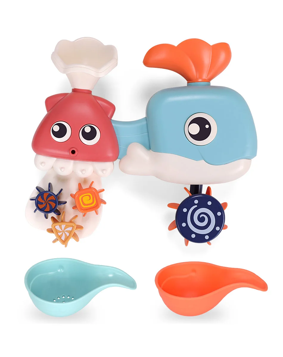 Bath Toys for Toddler with Waterfall Station, Bath Squirters, Wind up Bath Toy and Bath Cups Dinosaur PVC Plastic Baby Bath Toys