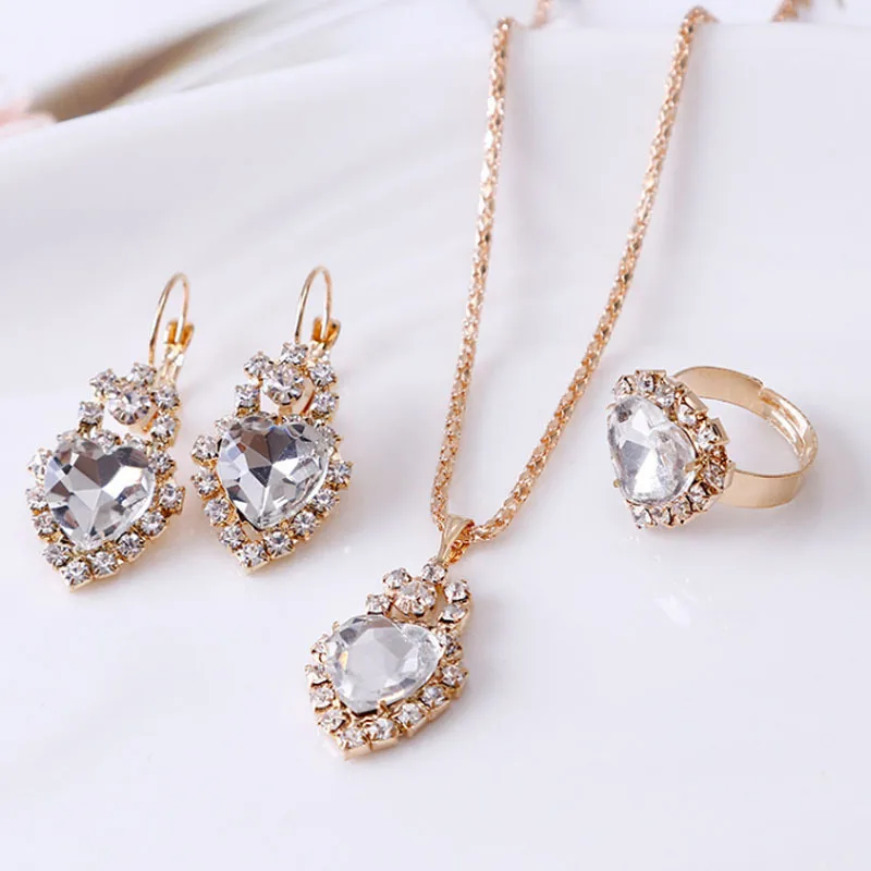 Fashion New Hot Selling Gemstone Claw Chain Diamond Necklace Earrings Ring Three Piece Jewelry Sets Wholesale
