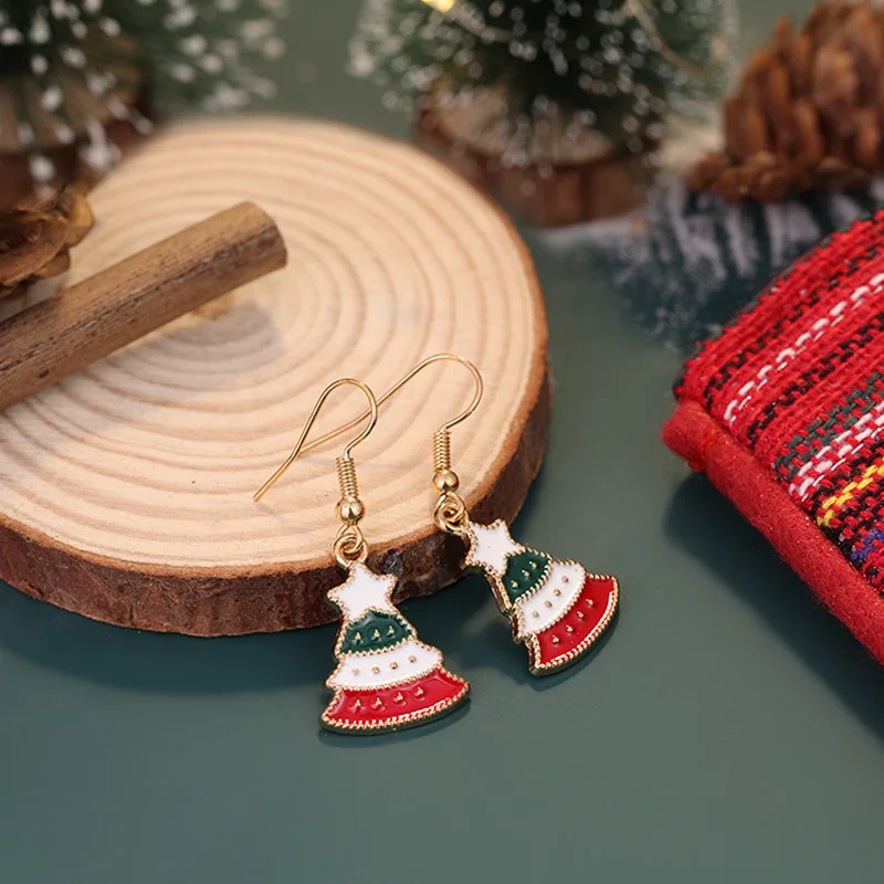 New Xmas Snowman Santa Claus Dangle Drop Earrings Christmas Tree Jingle Bell Reindeer Snowflake Earrings Christmas Jewelry Gifts