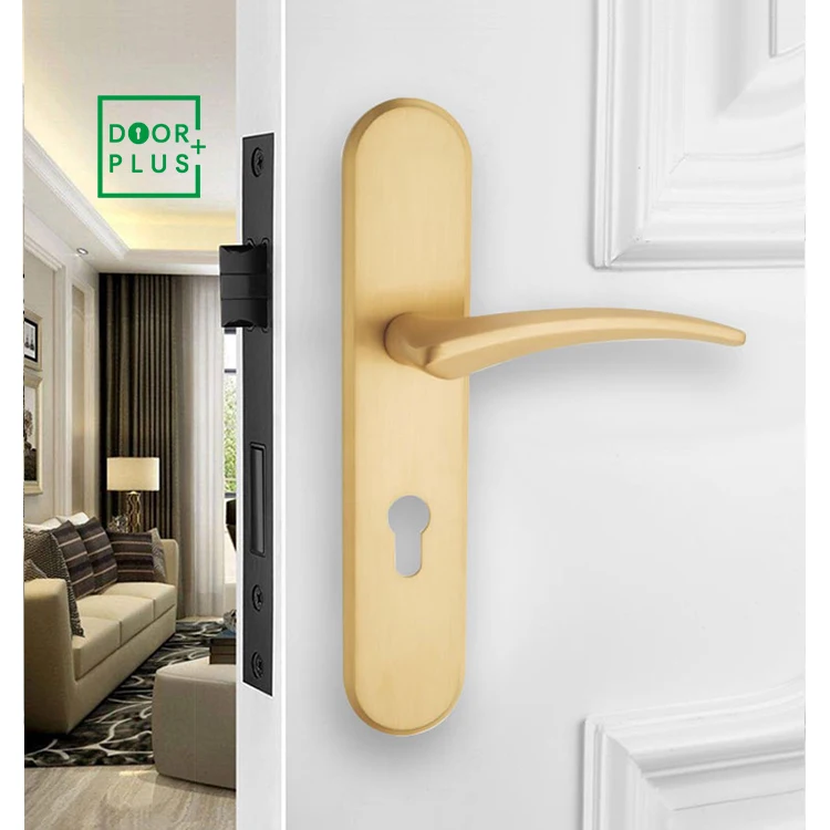 Doorplus Economic Zinc Alloy Lever Handle Long Plate Door Handle Gold Door Handle Lock For Wooden Door