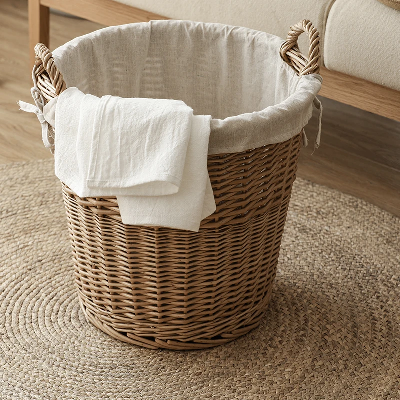 New Handmade Woven Wicker Storage Basket with handles Dirty Clothes Baby Toys Fruit Vegetable Storage Basket For Home Hotel