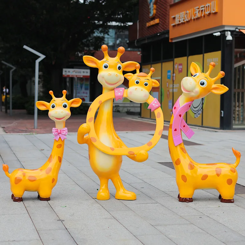 Cartoon Giraffe Frp Sculpture Outdoor Garden Landscape Shopping Mall Community Attractions Photo Sculpture Decoration
